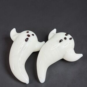 Venetian Glass Ghost Figurines White Hand Blown Art Glass Halloween Decor Set 2